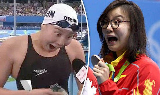 Fu Yuanhui is a Chinese swimmer in the Rio Olypmics. Image from www.shockmansion.com