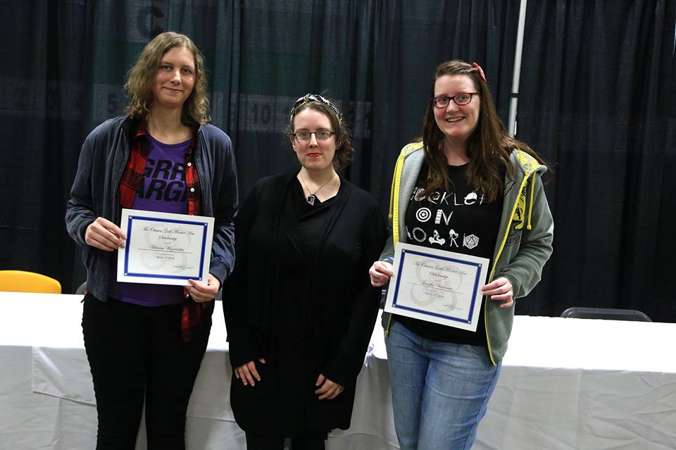We're pleased to announce that the following participants won the writing scholarships! Science-fiction: Agnes Cadieux ("Mikey") Horror: Adriana Wiszniewska ("Salvation") Fantasy: Jennifer Desmarais ("The Painting")... See more — with Marie Victoria Robertson and Jen Desmarais.