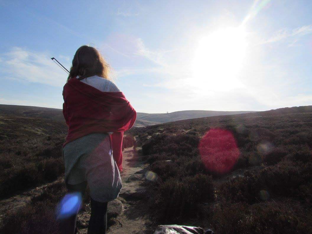 Karin playing her fiddle on the moors. Picture by Jasmine.